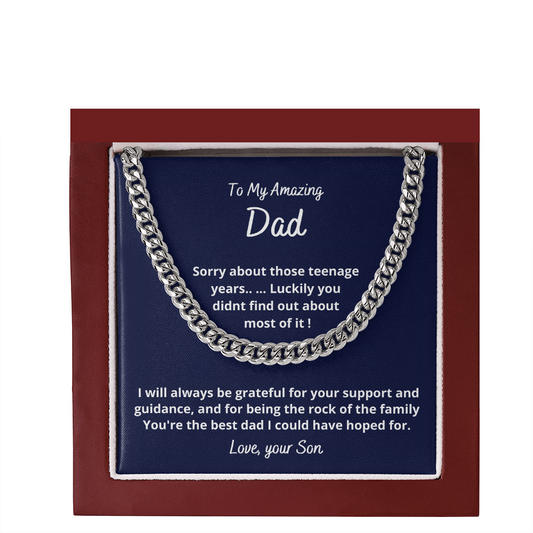 Necklace Gift for Dad or Stepdad, Gift from son, Cuban Link Chain, Birthday, Christmas, Father's day present, Funny