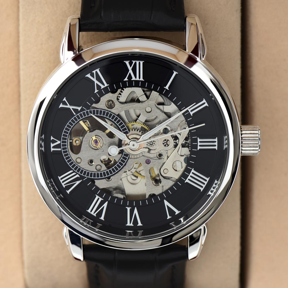 Gift to Dad from Son, Men's Openwork watch, present in luxury box with message, Funny