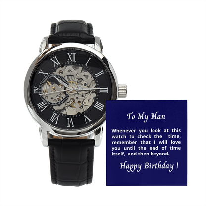 Gift for Husband / Partner, Luxury men's Openwork watch, present from Wife / Partner.