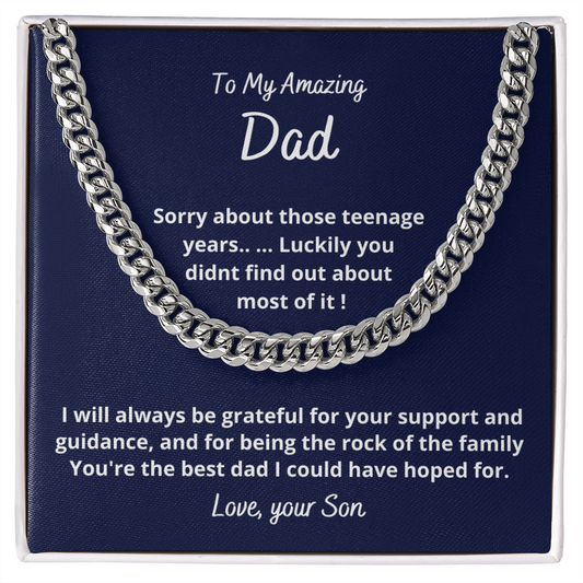Cuban Link Chain Necklace Gift for Dad or Stepdad from Son, for Chrictmas, Birthday, Father's Day, Funny