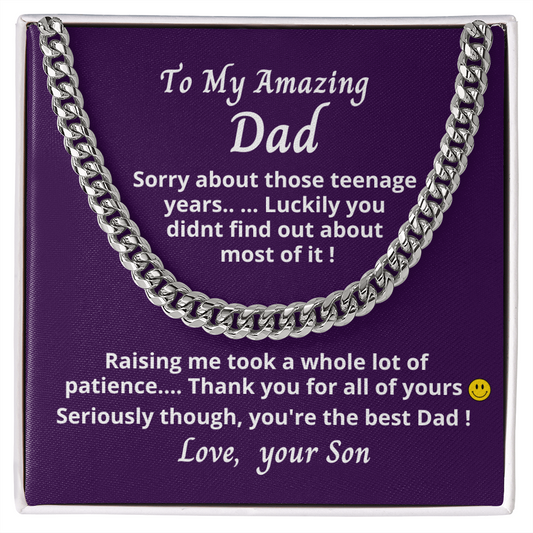 Gift to Dad or Stepdad from Son, Cuban Link Chain Necklace,  Birthday or Christmas present, Funny 4V