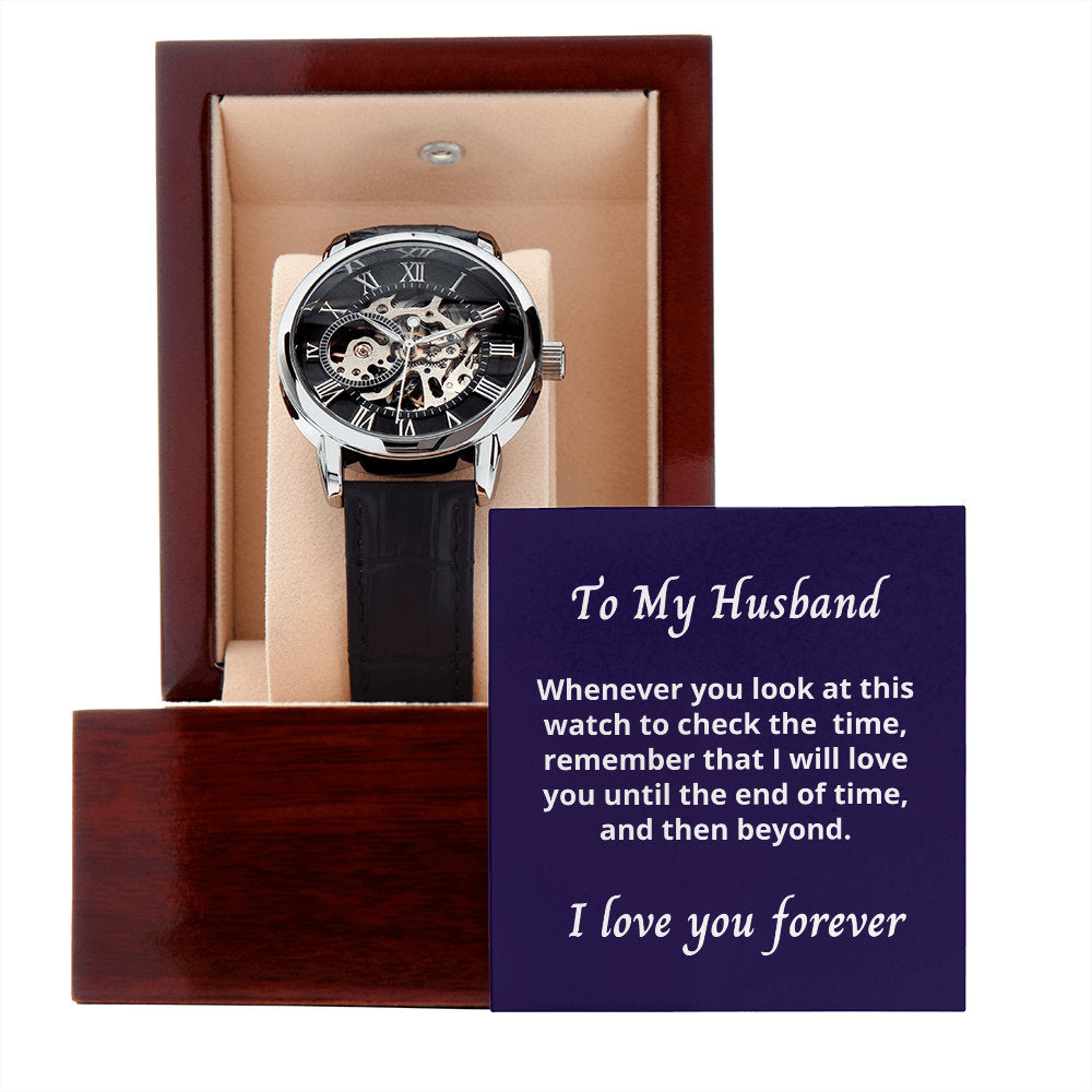 Gift for Husband, partner, Openwork, present, from Wife, Mens Open Watch, for Birthday, Christmas, Anniversary, Personalized.