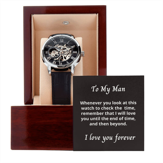 Gift for boyfriend, Openwork, present, from Girlfriend, partner, Mens Open Watch, for Birthday, Christmas, Anniversary, Personalized.