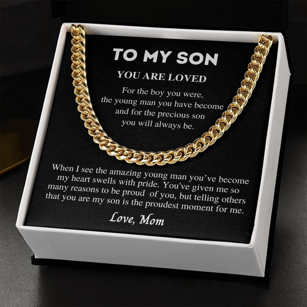 Gift to Son from Mom, Cuban Link Chain Necklace, Gift for Birthday, Christmas, Graduation present, Sentimental Gift Mom to Son