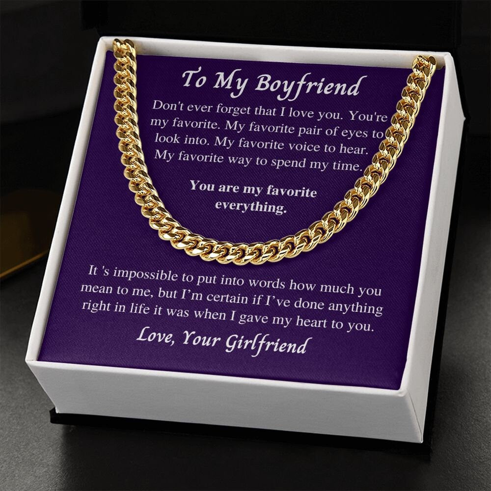 Gift to Boyfriend from Girlfriend, Cuban Link Chain Necklace, Gift for Birthday, Christmas, Valentines day