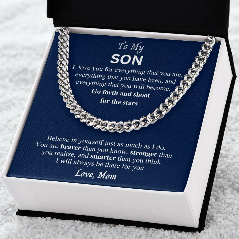 Gift to Son from Mom, Cuban Link Chain necklace, gift for Birthday, Christmas, Graduation. Sentimental present