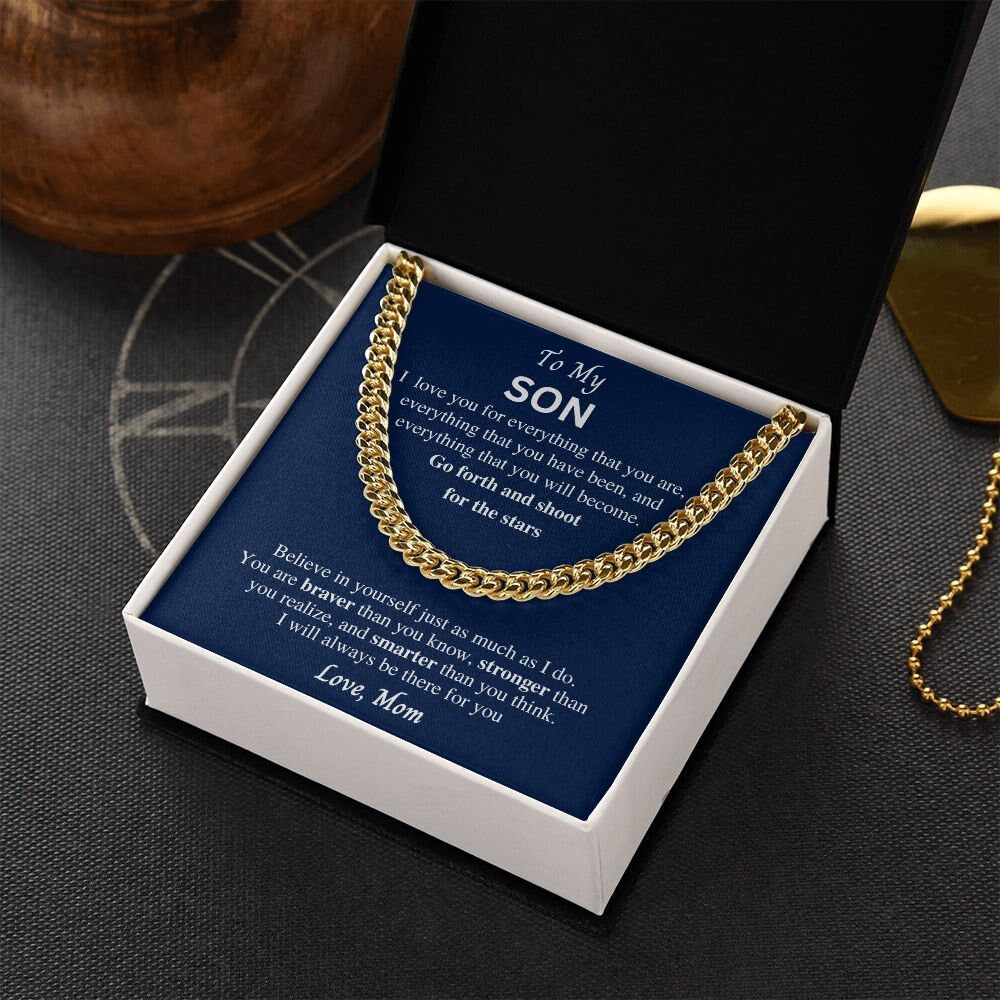 Gift to Son from Mom, Cuban Link Chain necklace, gift for Birthday, Christmas, Graduation. Sentimental present