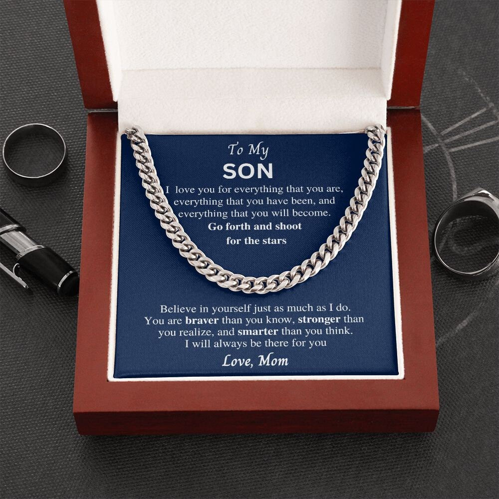 Gift to Son from Mom, Cuban Link Chain necklace, gift for Birthday, Christmas, Graduation. Sentimental present