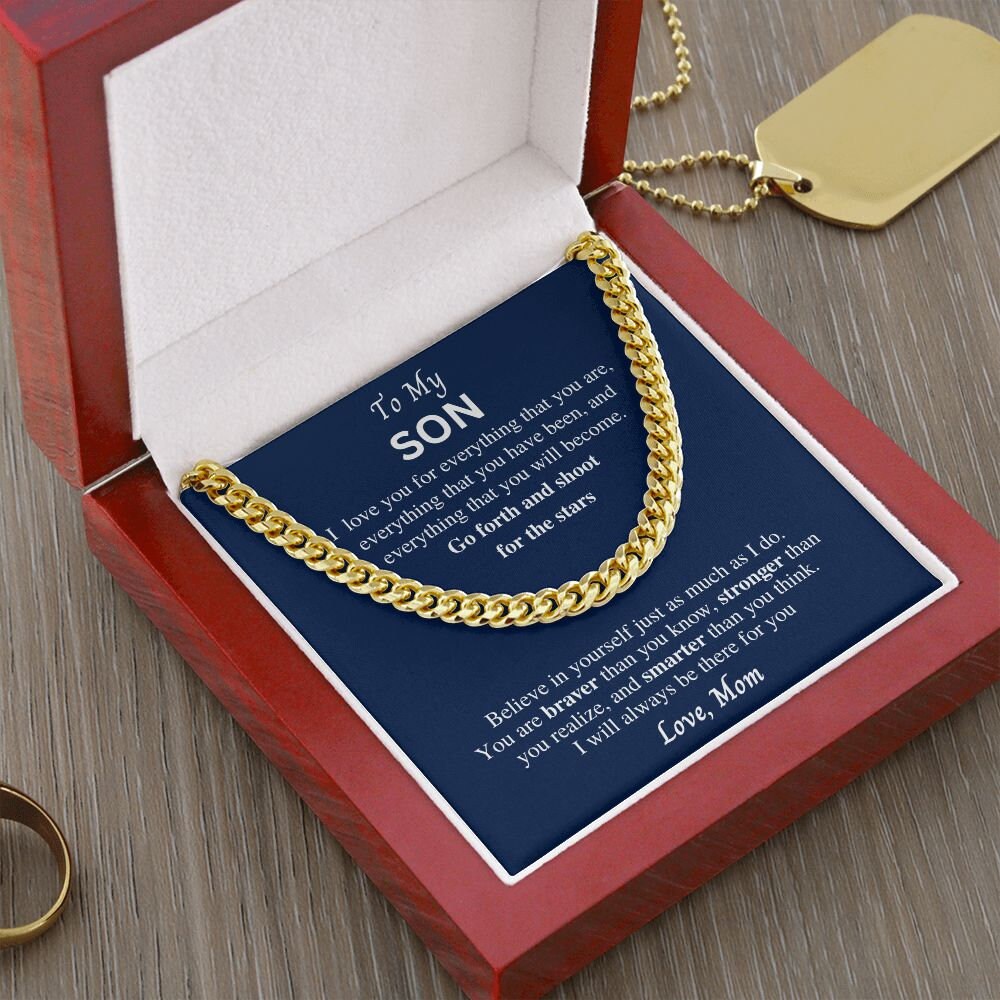 Gift to Son from Mom, Cuban Link Chain necklace, gift for Birthday, Christmas, Graduation. Sentimental present