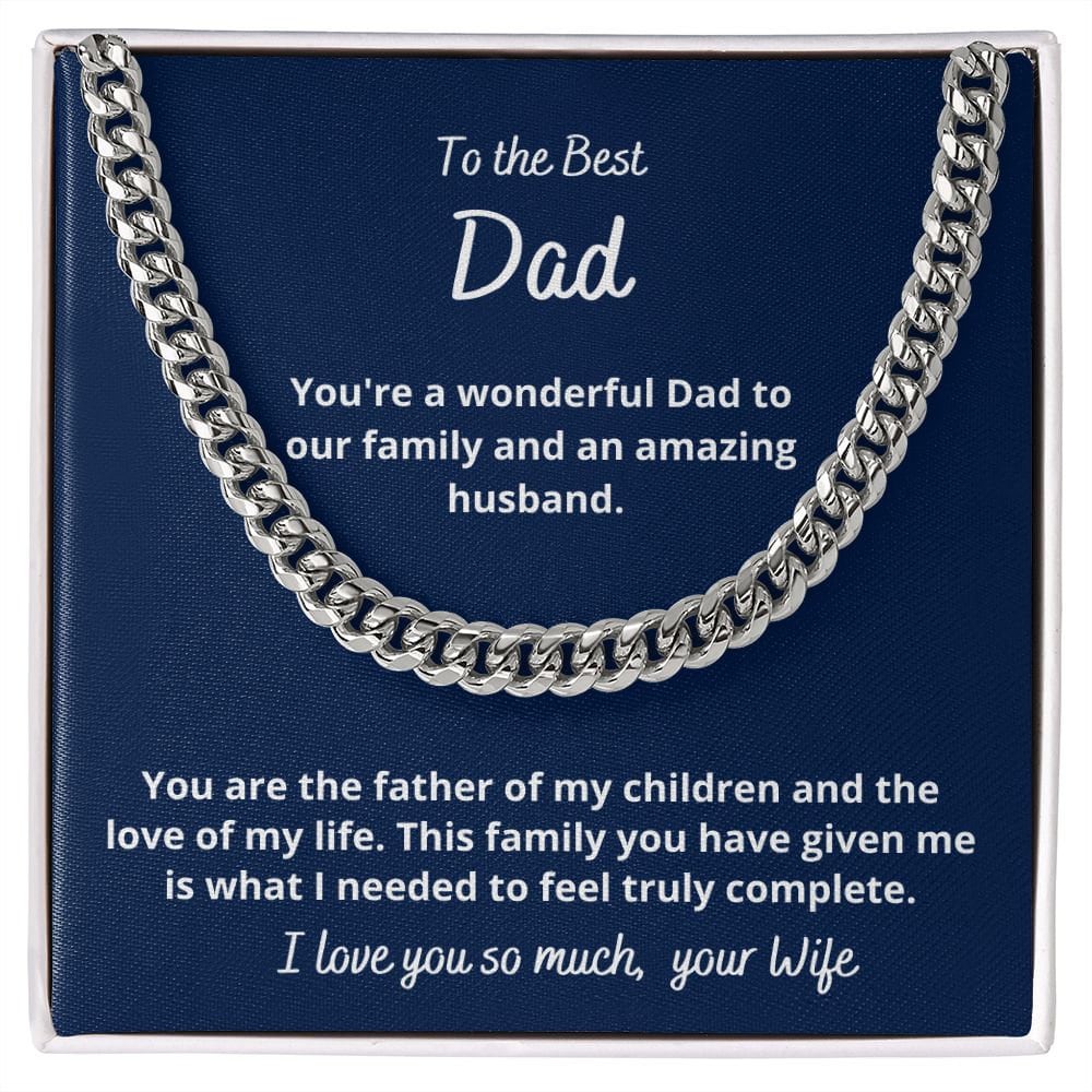 Gift to husband, Cuban Link Chain necklace, from Wife, for Father's day, Birthday, Christmas, Anniversary