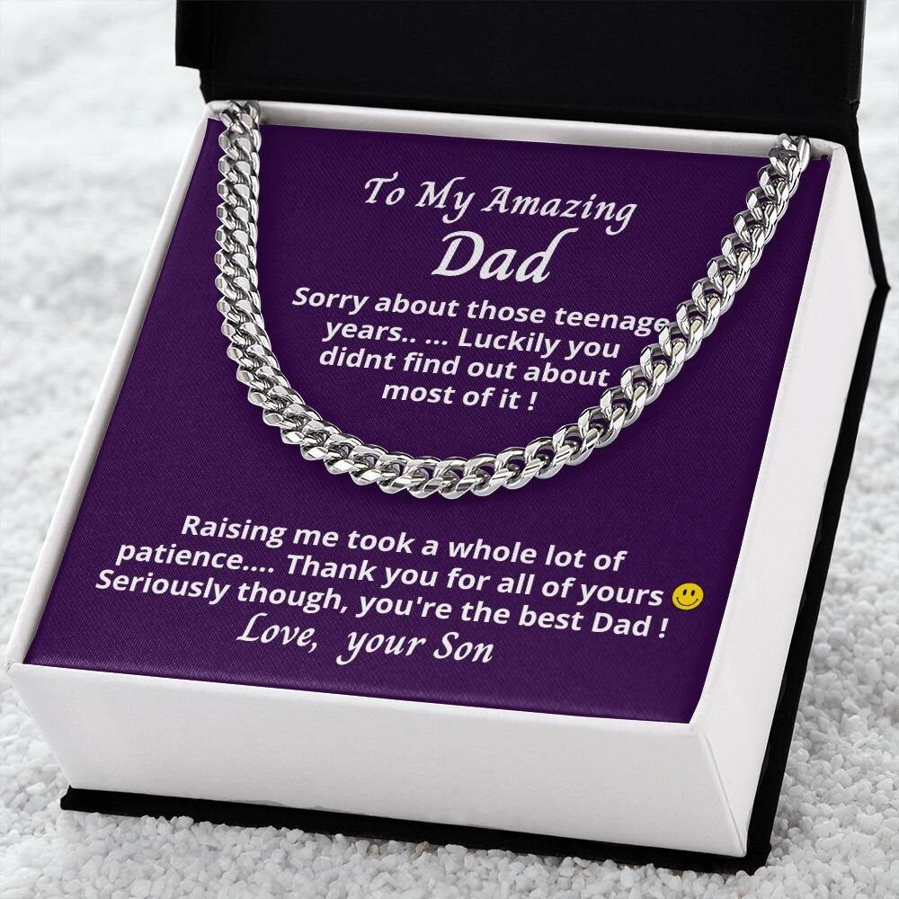 Gift for Dad from Son, Cuban Link Chain necklace, Gift for Birthday, Father's Day, Christmas present, Funny