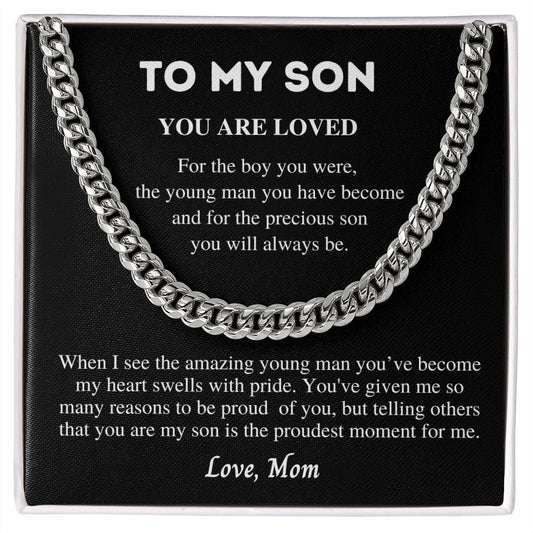 Gift to Son from Mom, Cuban Link Chain Necklace, Gift for Birthday, Christmas, Graduation present, Sentimental Gift Mom to Son