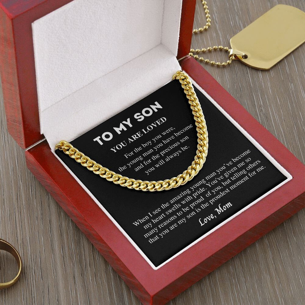 Gift to Son from Mom, Cuban Link Chain Necklace, Gift for Birthday, Christmas, Graduation present, Sentimental Gift Mom to Son