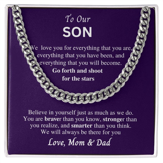 Gift to Son from Mom & Dad, Cuban link chain necklace, Gift for Birthday, Christmas, Graduation, Sentimental present