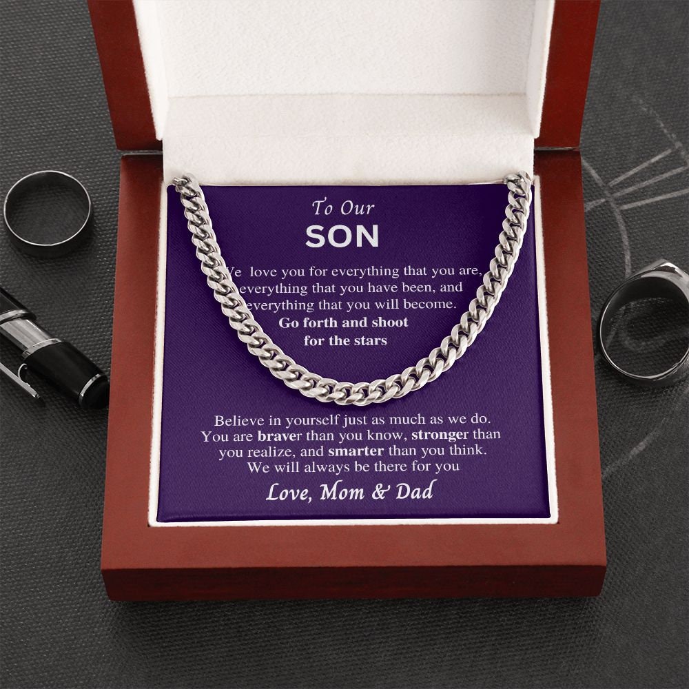 Gift to Son from Mom & Dad, Cuban link chain necklace, Gift for Birthday, Christmas, Graduation, Sentimental present