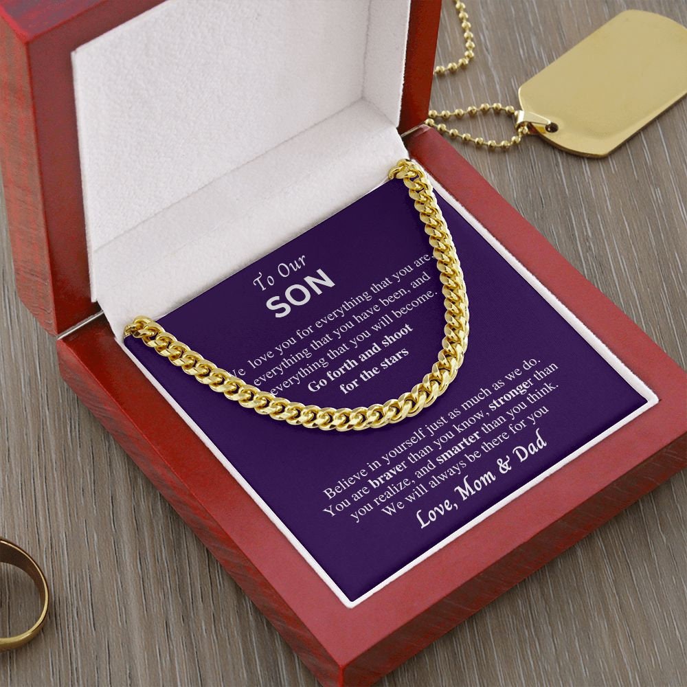 Gift to Son from Mom & Dad, Cuban link chain necklace, Gift for Birthday, Christmas, Graduation, Sentimental present