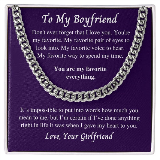 Gift to Boyfriend from Girlfriend, Cuban Link Chain Necklace, Gift for Birthday, Christmas, Valentines day