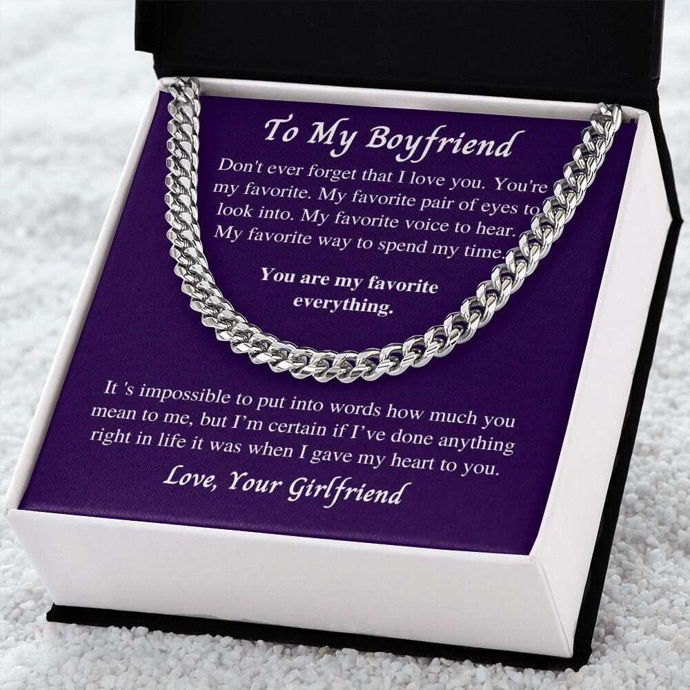 Gift to Boyfriend from Girlfriend, Cuban Link Chain Necklace, Gift for Birthday, Christmas, Valentines day