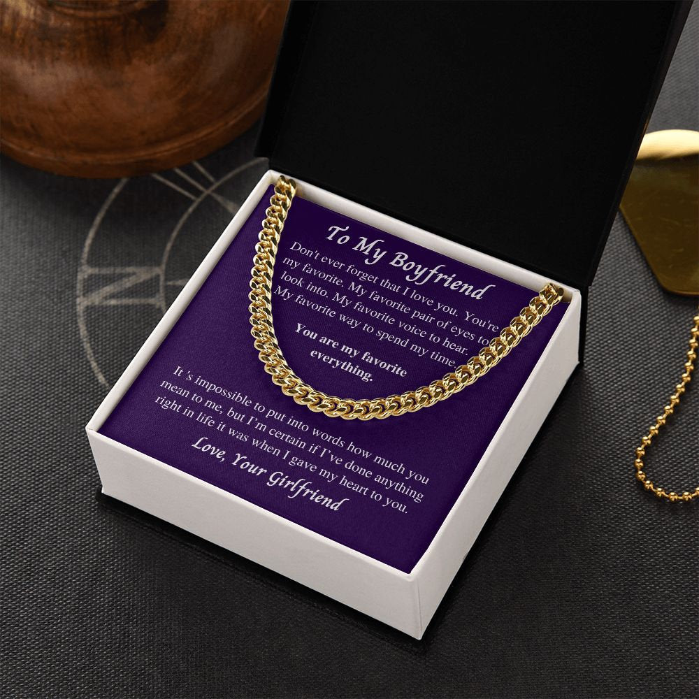 Gift to Boyfriend from Girlfriend, Cuban Link Chain Necklace, Gift for Birthday, Christmas, Valentines day