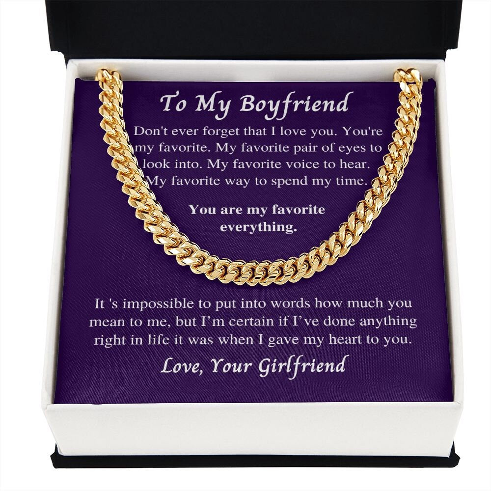 Gift to Boyfriend from Girlfriend, Cuban Link Chain Necklace, Gift for Birthday, Christmas, Valentines day