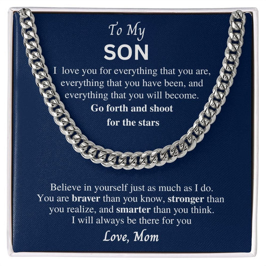 Gift to Son from Mom, Cuban Link Chain necklace, gift for Birthday, Christmas, Graduation. Sentimental present