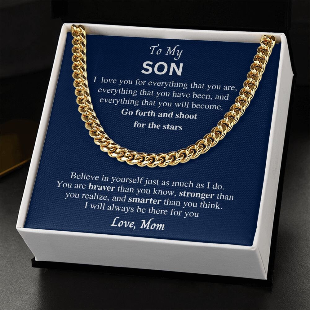 Gift to Son from Mom, Cuban Link Chain necklace, gift for Birthday, Christmas, Graduation. Sentimental present