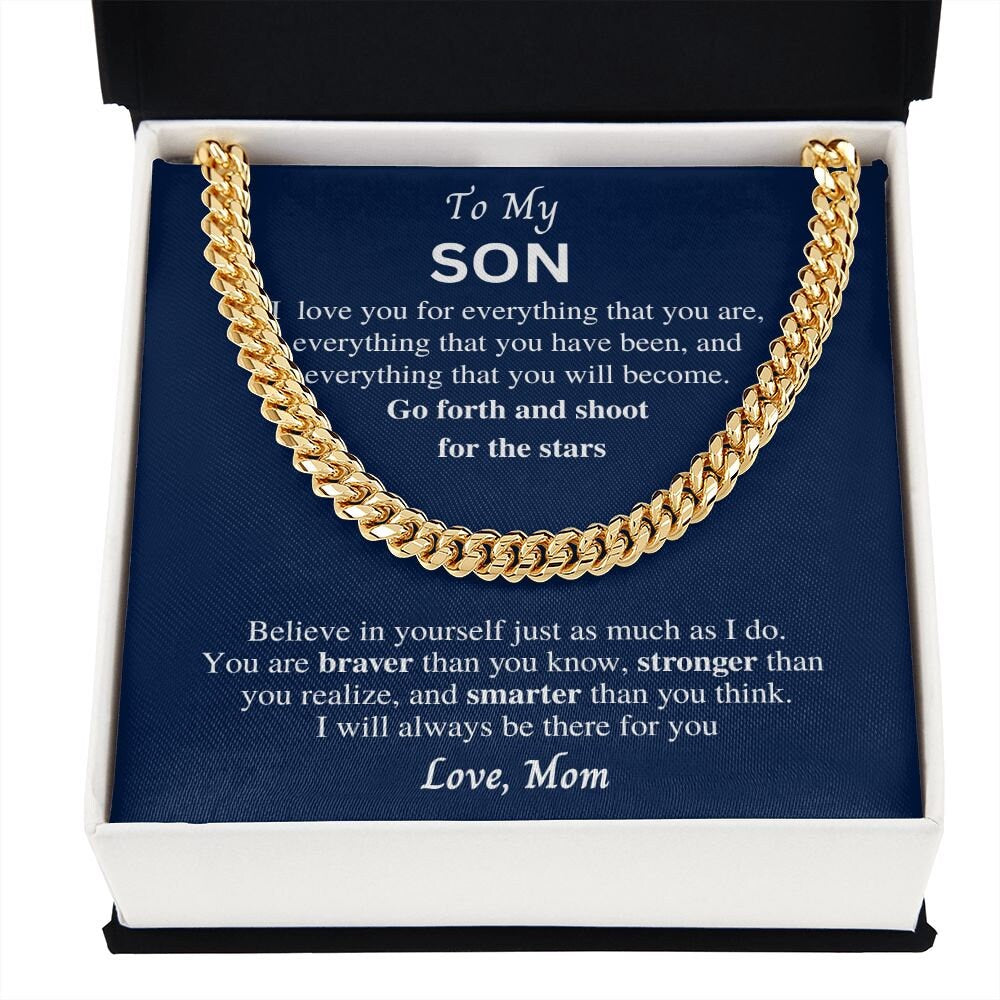 Gift to Son from Mom, Cuban Link Chain necklace, gift for Birthday, Christmas, Graduation. Sentimental present